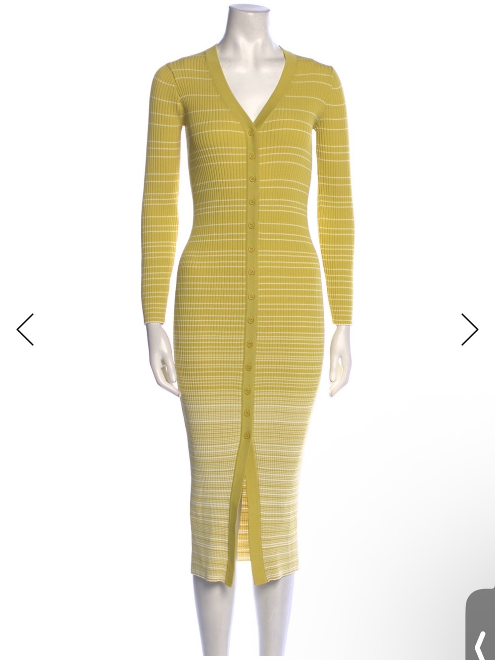 STAUD Shoko Yellow Striped Button-Front Ribbed Midi Cardigan Dress